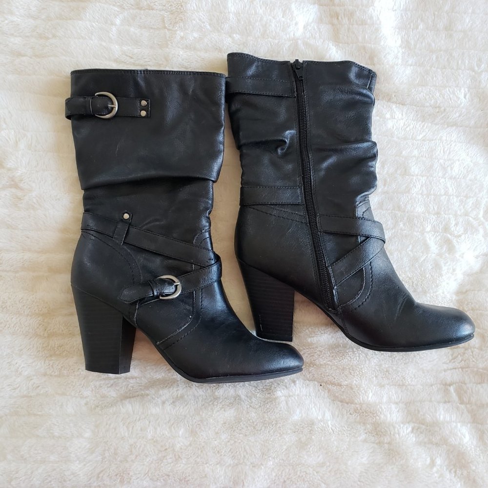 Faded Glory Heeled Black Boot Size 8